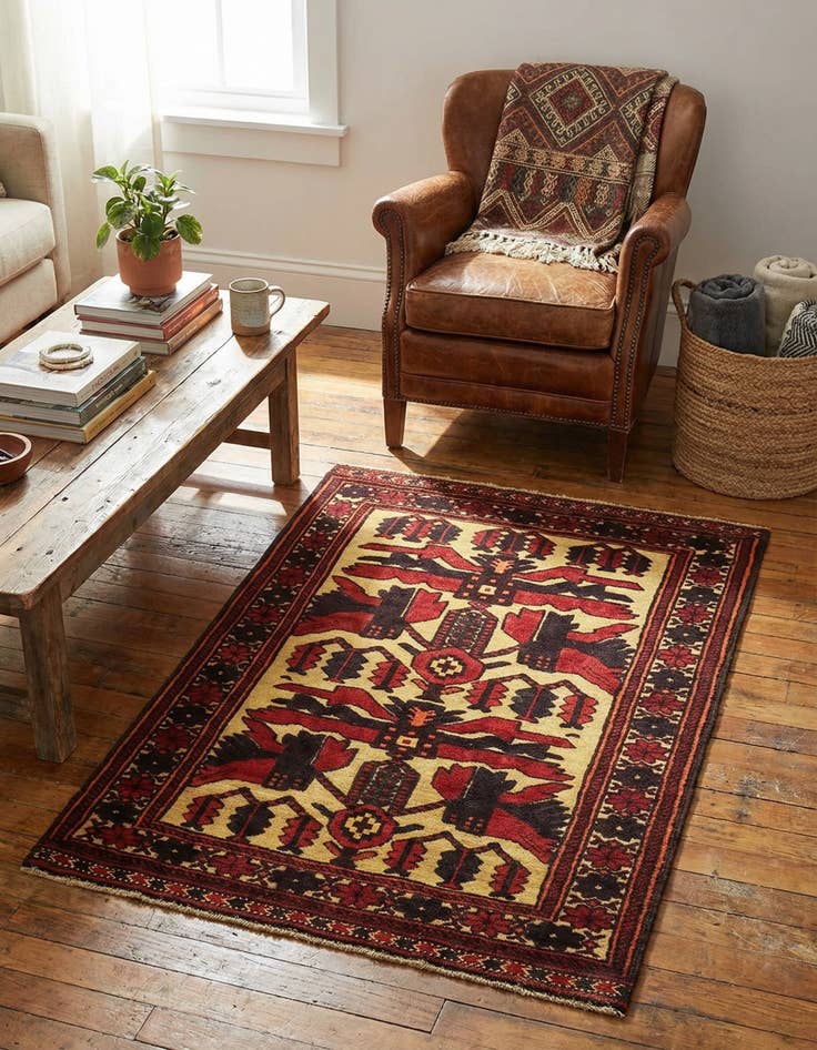 Detail image of  3' 2 x 4' 6  Hand Knotted Sumak Wool Rug