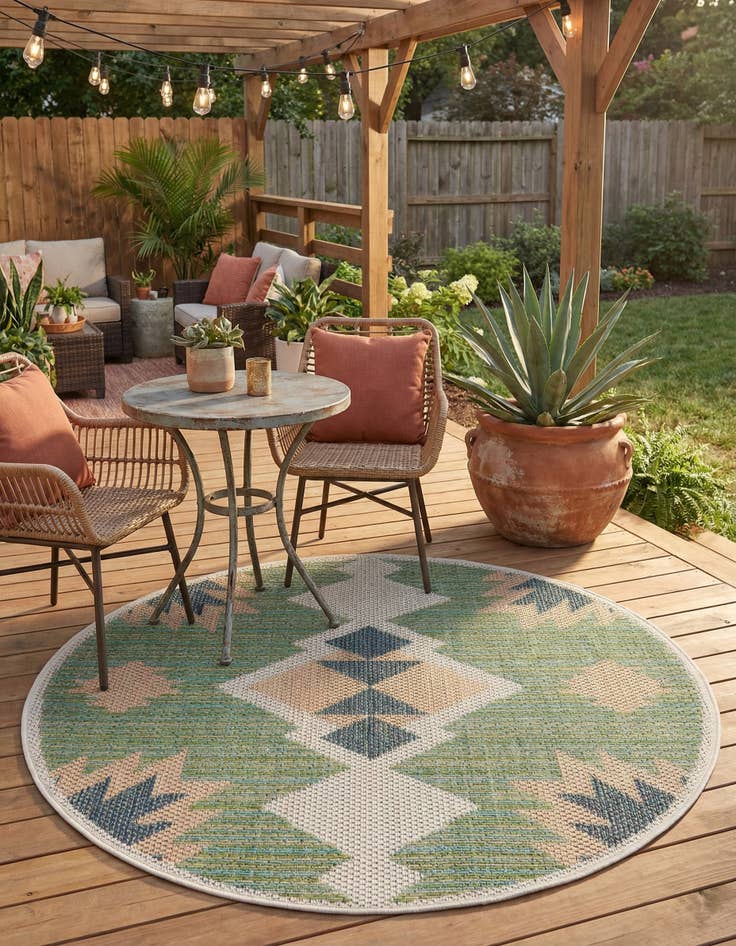 Detail image of 3' 3 x 3' 3  Washable Baja Indoor / Outdoor Round Rug