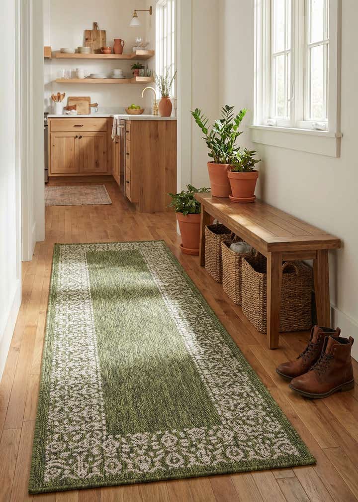 2' x 8' Easy-Clean Border Indoor / Outdoor Runner Rug