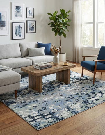 Gray Navy Green Kamala Washable Square Rug