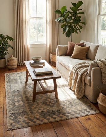 4' 1 x 6' 2 Hand Woven Kilim Maymana Wool Rug
