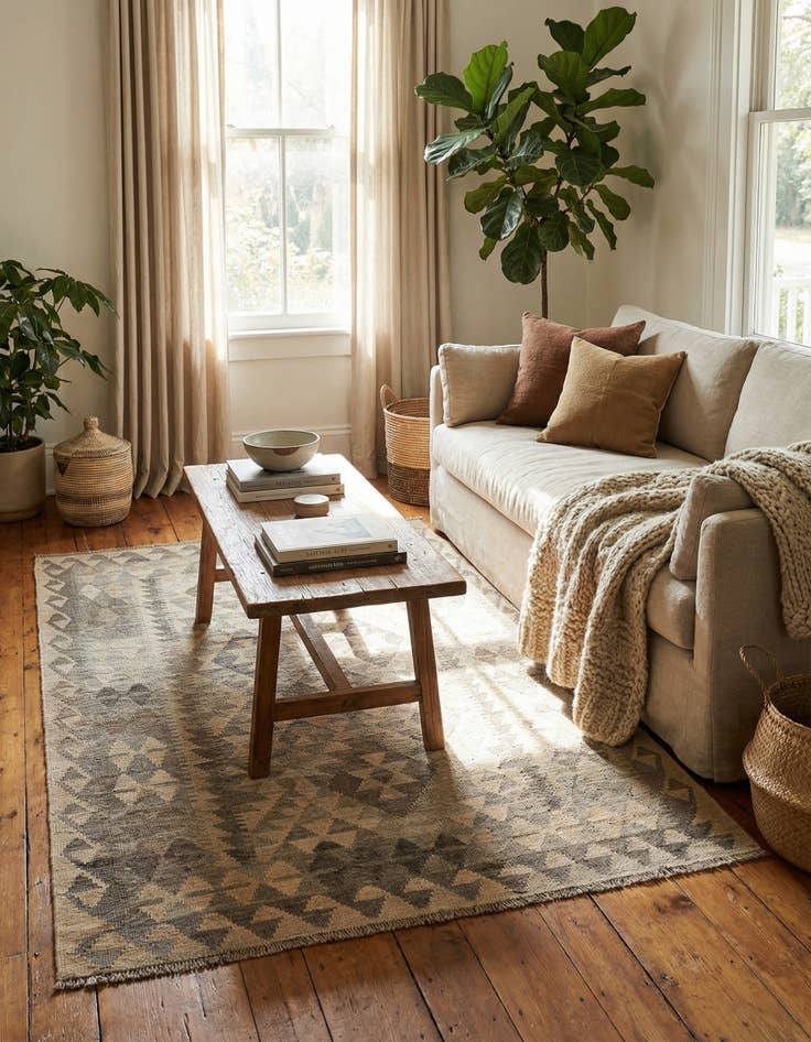 Detail image of  4' 1 x 6' 2  Hand Woven Kilim Maymana Wool Rug