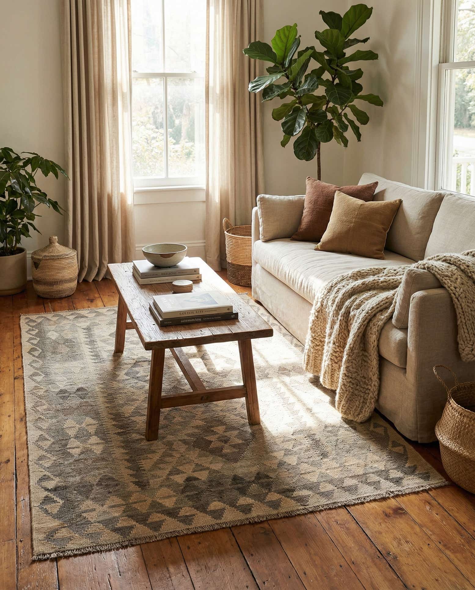 4' 1 x 6' 2 Hand Woven Kilim Maymana Wool Rug