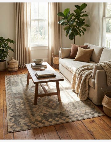 4' 1 x 6' 2 Hand Woven Kilim Maymana Wool Rug