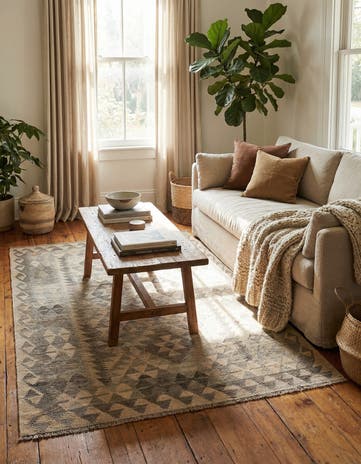 4' 1 x 6' 2 Hand Woven Kilim Maymana Wool Rug