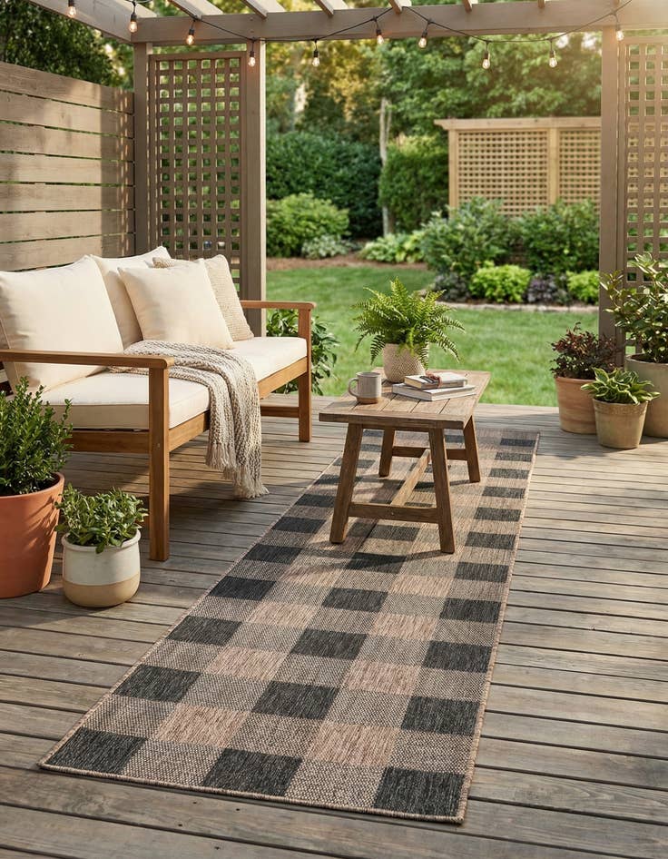 Detail image of 2' 7 x 12'  Washable Checkered Indoor / Outdoor Runner Rug