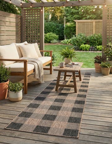 2' 7 x 12' Easy-Clean Checkered Indoor / Outdoor Runner Rug