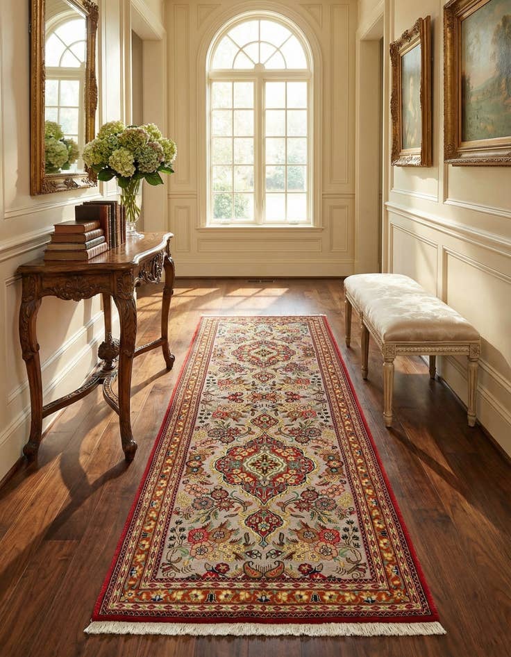 Detail image of 2' 8 x 7'  Hand Knotted Qom Persian Runner Rug