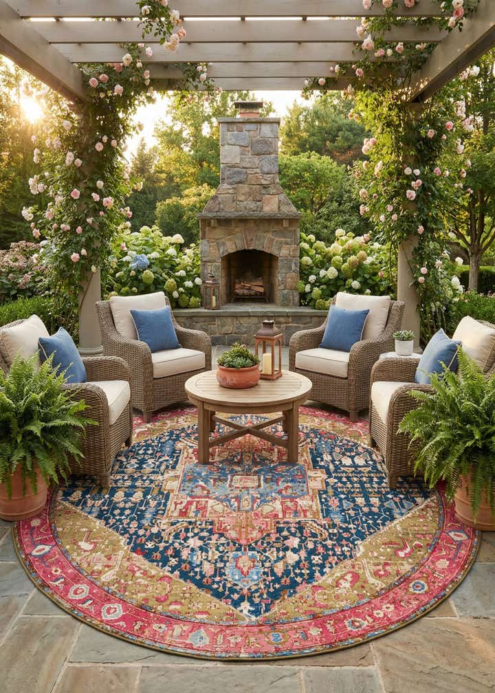 12' x 12' Easy-Clean Traditional Indoor / Outdoor Round Rug