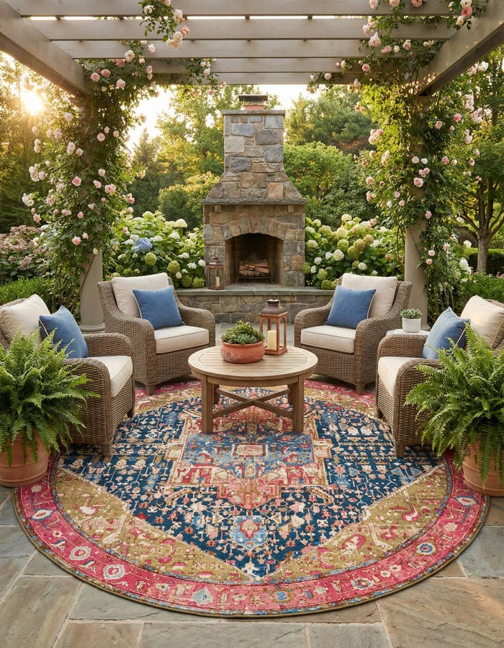 Detail image of 12' x 12'  Washable Traditional Indoor / Outdoor Round Rug
