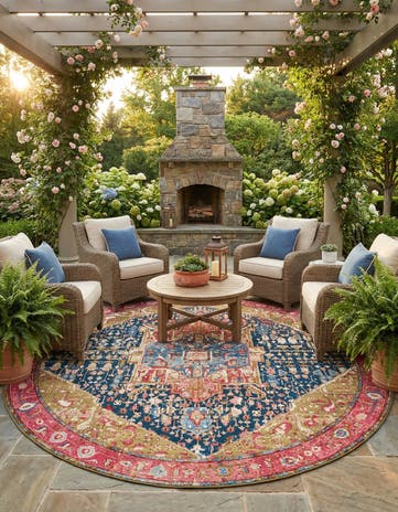 12' x 12' Easy-Clean Traditional Indoor / Outdoor Round Rug