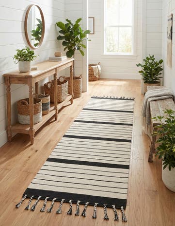 Black and White Hand Woven Chindi Cotton Runner Rug