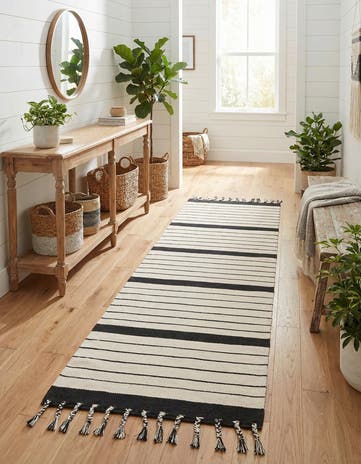 Black and White Hand Woven Chindi Cotton Runner Rug