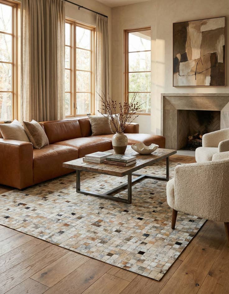 Detail image of 5' 3 x 7' 6 Cowhide Stocks Rug