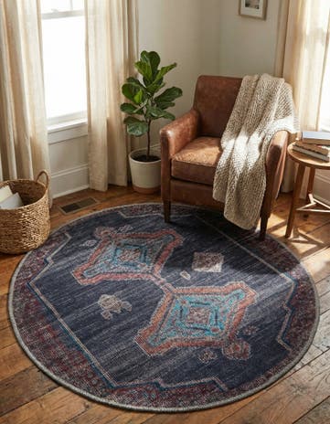 Charcoal and Gray Washable Sisu Round Rug