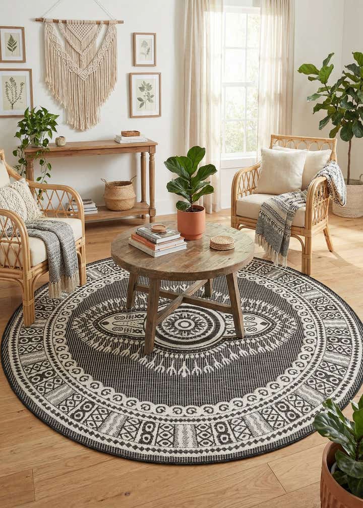 6' x 6' Easy-Clean Traditional Indoor / Outdoor Round Rug