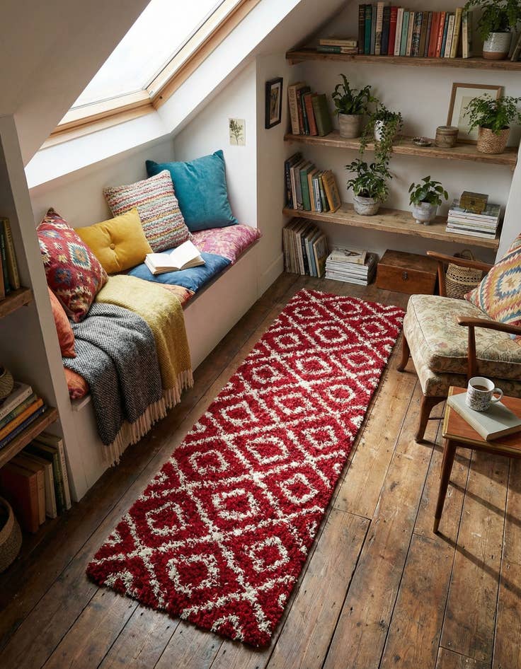 Detail image of  2' x 8' Lattice Shag Runner Rug