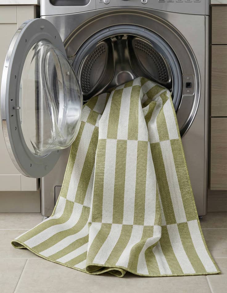 Detail image of 6' x 6'  Washable Striped Indoor / Outdoor Square Rug