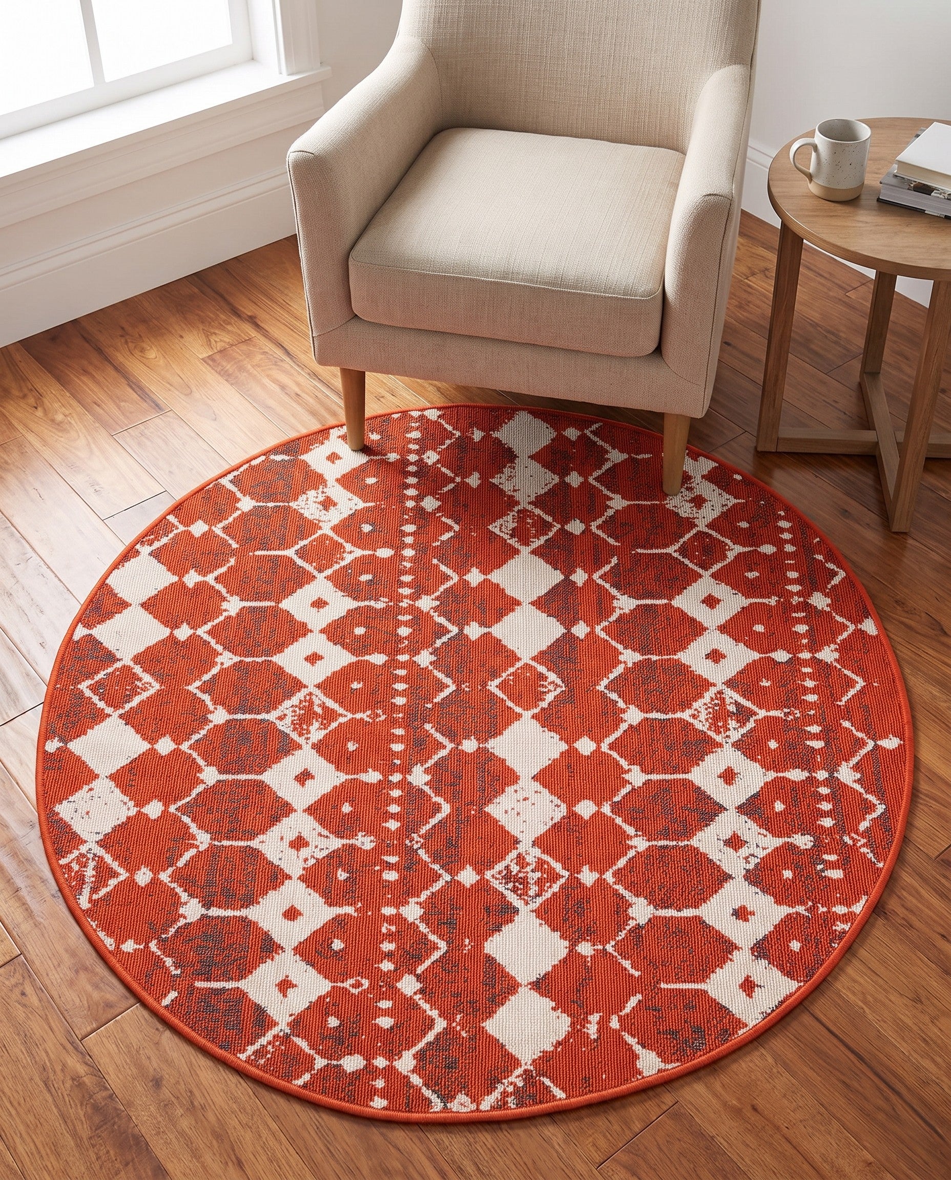 4' x 4' Easy-Clean Lattice Indoor / Outdoor Round Rug