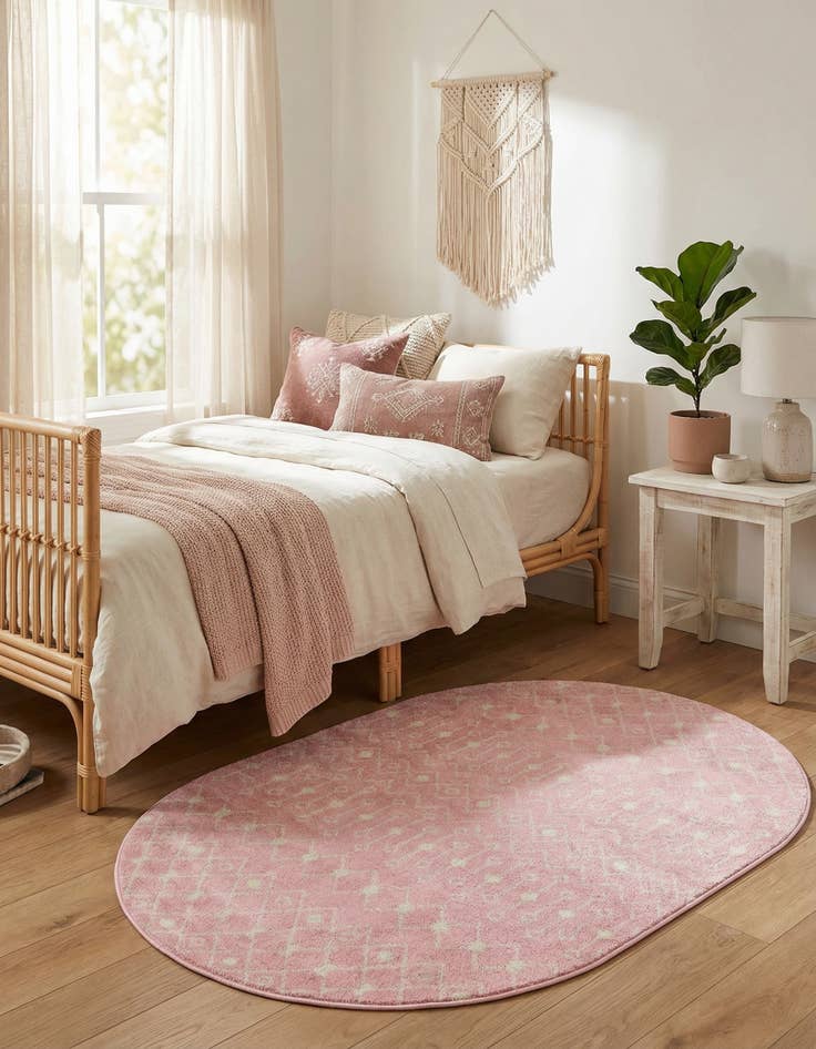 Detail image of  5' 3 x 8' Moroccan Trellis Oval Rug