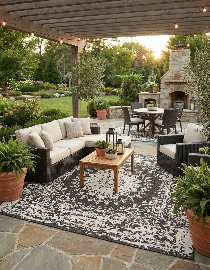 Detail image of 13' x 13'  Washable Traditional Indoor / Outdoor Square Rug