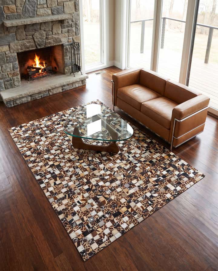 5' 1 x 8' 1 Cowhide Leather Rug