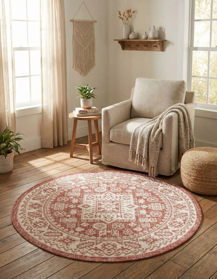 Detail image of 3' x 3'  Washable Aztec Indoor / Outdoor Round Rug