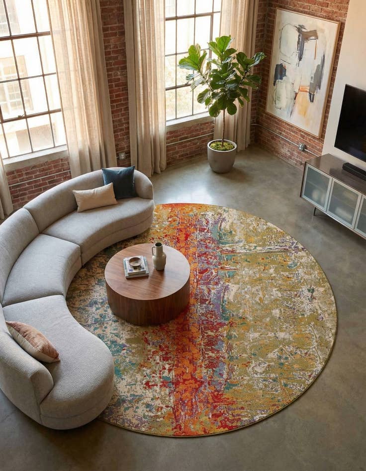 Detail image of 10' x 10'  Washable Modern Indoor / Outdoor Round Rug