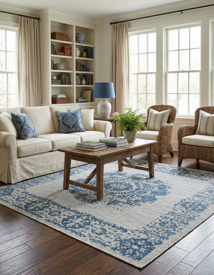 Detail image of 7' 10 x 7' 10  Washable Traditional Indoor / Outdoor Square Rug