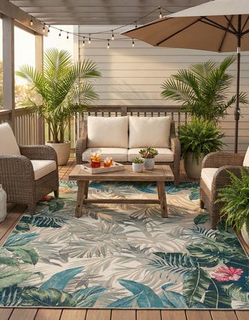 9' x 12' Easy-Clean Botanical Indoor / Outdoor Rug