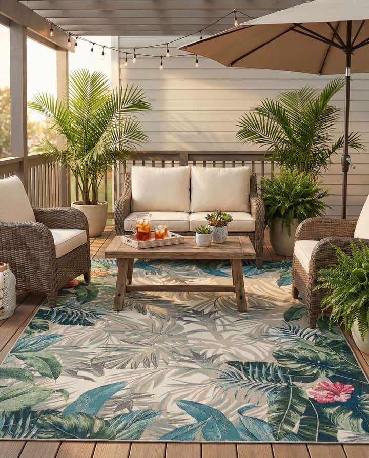 9' x 12' Easy-Clean Botanical Indoor / Outdoor Rug