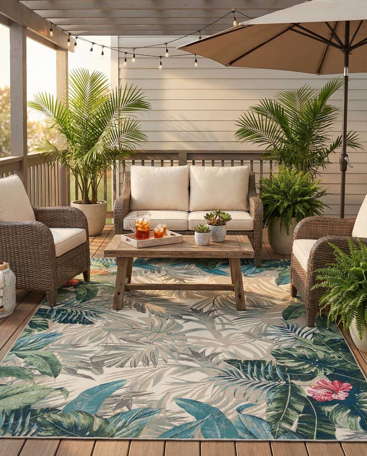 Detail image of 9' x 12' Easy-Clean Botanical Indoor / Outdoor Rug