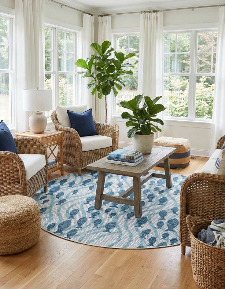 Detail image of  6' 1 x 6' 1  Washable Coastal Indoor / Outdoor Round Rug