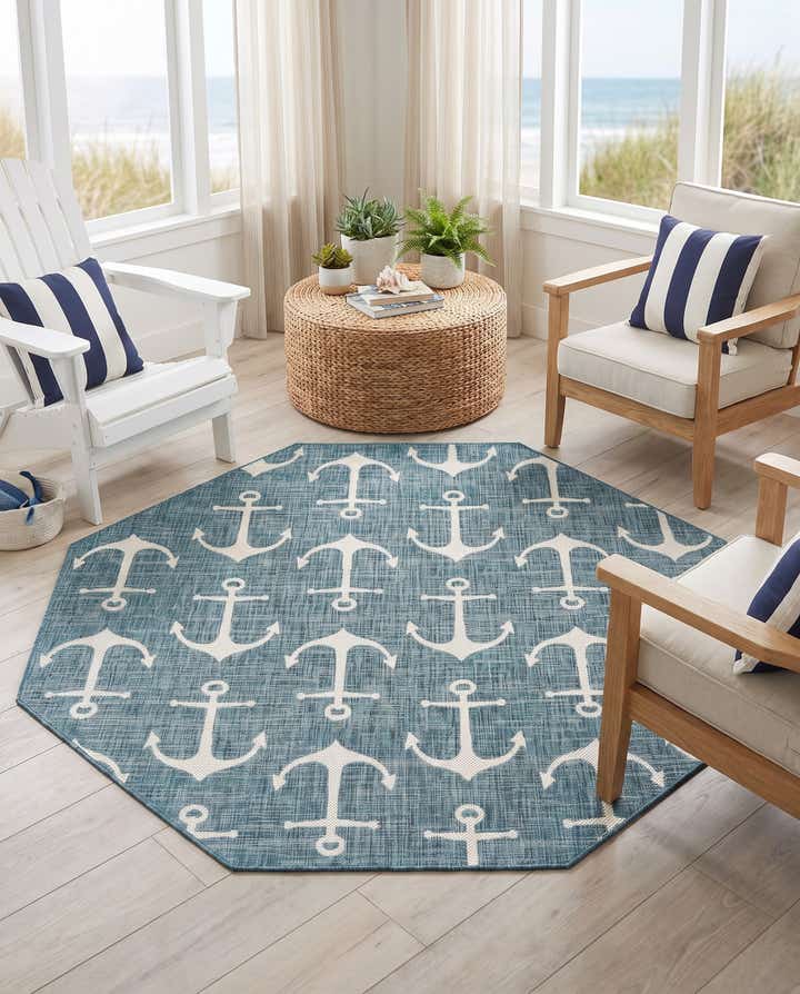 7' 10 x 7' 10 Easy-Clean Coastal Indoor / Outdoor Octagon Rug