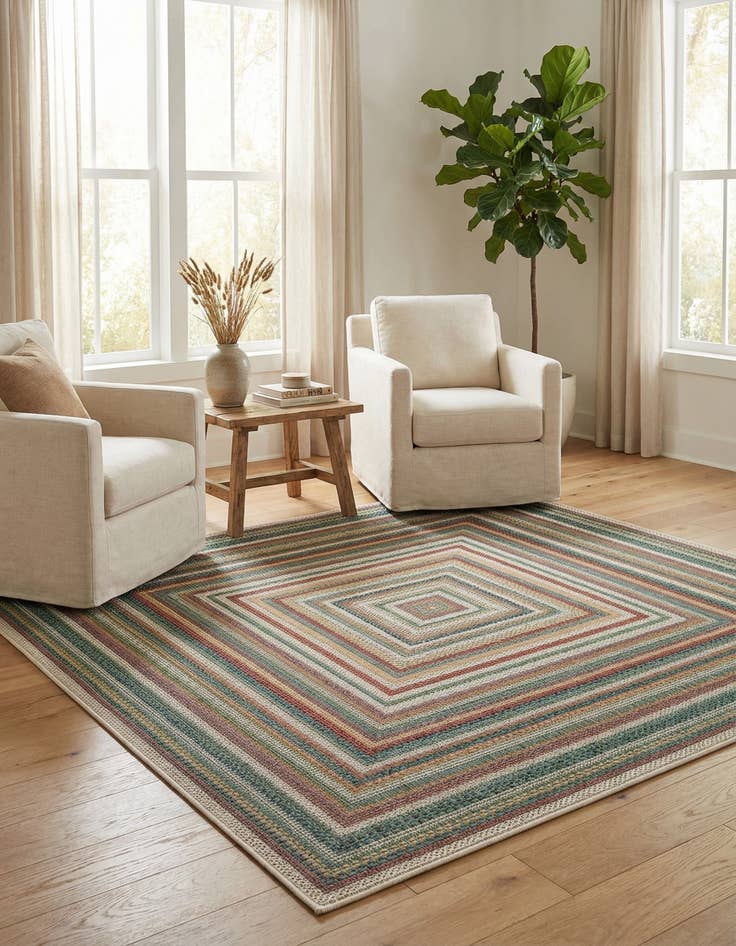 Detail image of  5' 3 x 5' 3  Washable Baja Indoor / Outdoor Square Rug