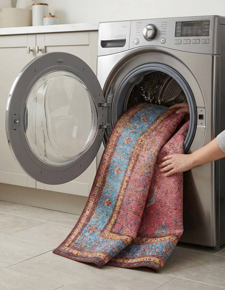 Detail image of  4' 1 x 6' 1  Washable Traditional Indoor / Outdoor Rug