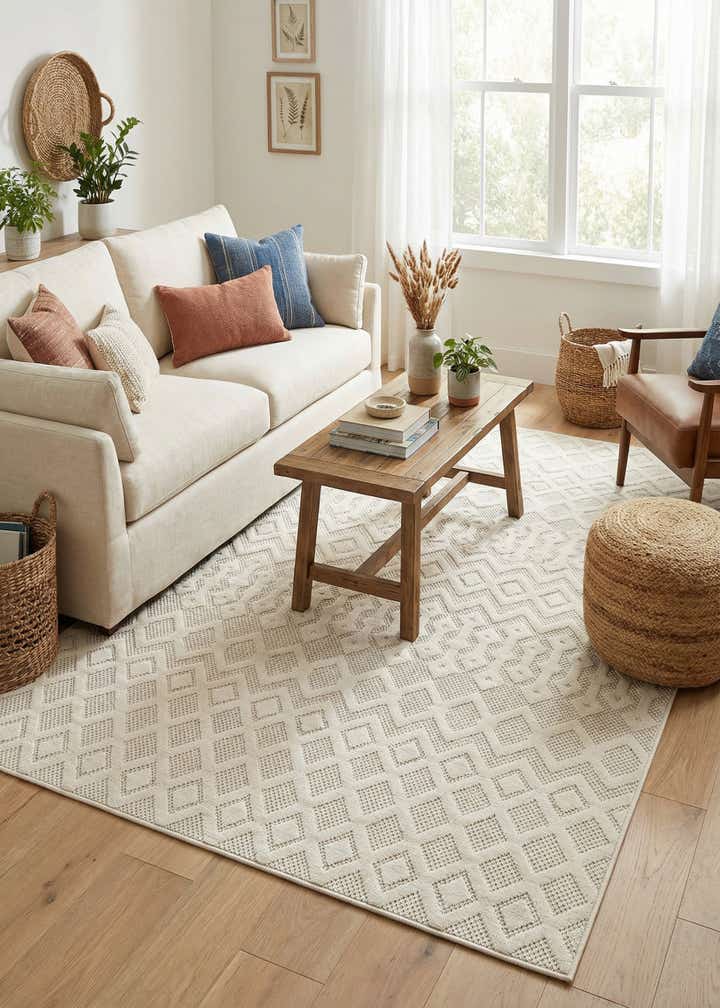 5' 3 x 8' Easy-Clean Trellis Textured Indoor / Outdoor Rug