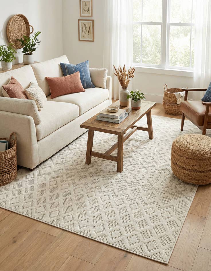 Detail image of 5' 3 x 8'  Washable Trellis Textured Indoor / Outdoor Rug