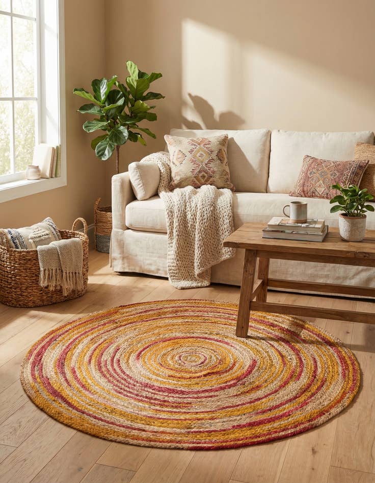 Detail image of  4' 1 x 4' 1  Hand Braided Jute Round Rug