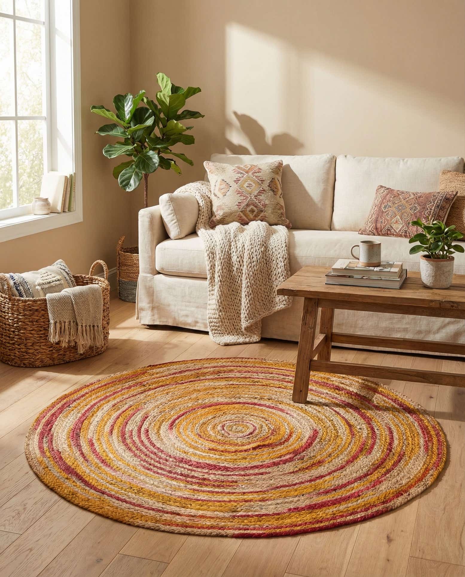 4' 1 x 4' 1 Handmade Braided Jute Round Rug