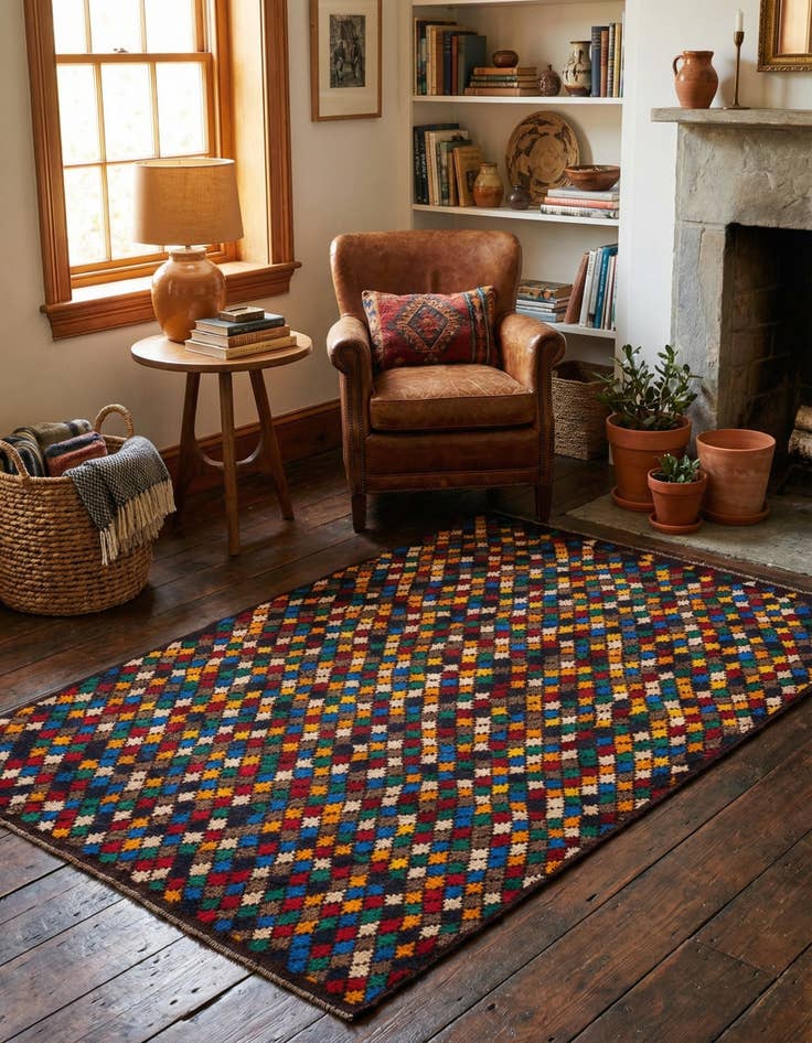 Detail image of 4' x 5' 10  Hand Knotted Balouch Wool Rug