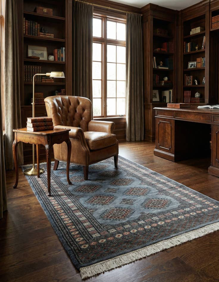 Detail image of  4' 3 x 6' 8  Hand Knotted Torkaman Persian Wool Rug