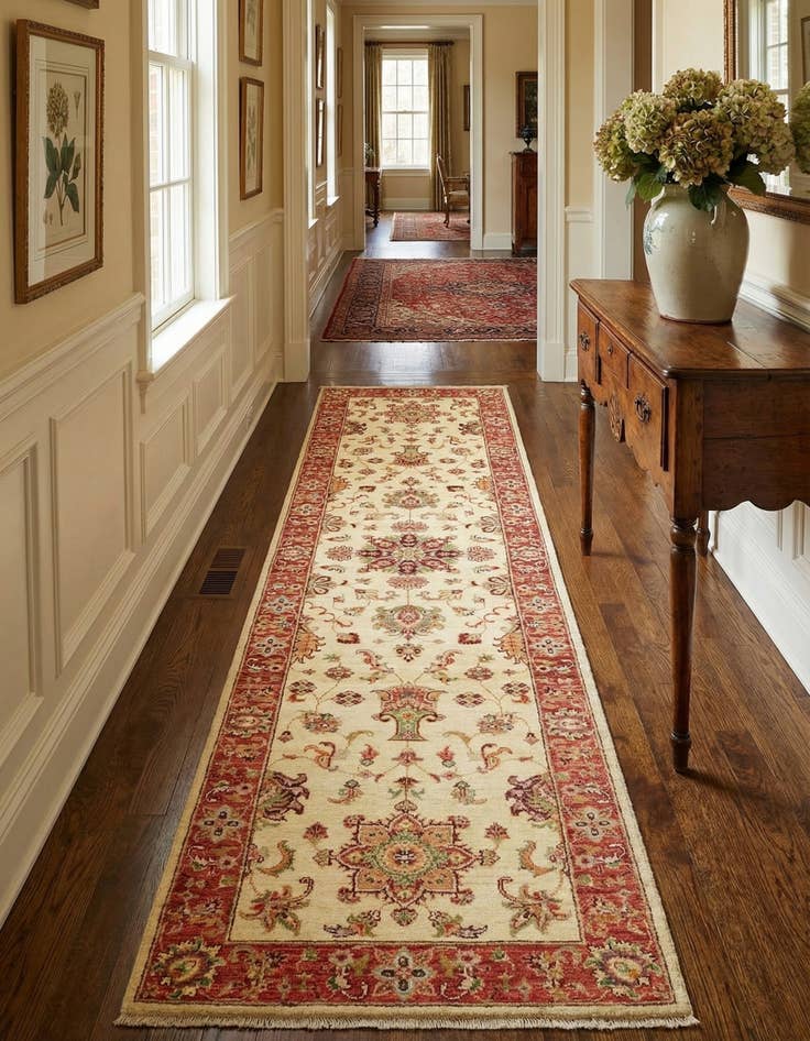 Detail image of 2' 8 x 9' 10 Hand Knotted Peshawar Ziegler Runner Rug
