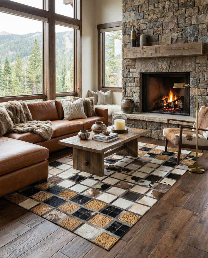 5' 1 x 7' 10 Cowhide Leather Rug