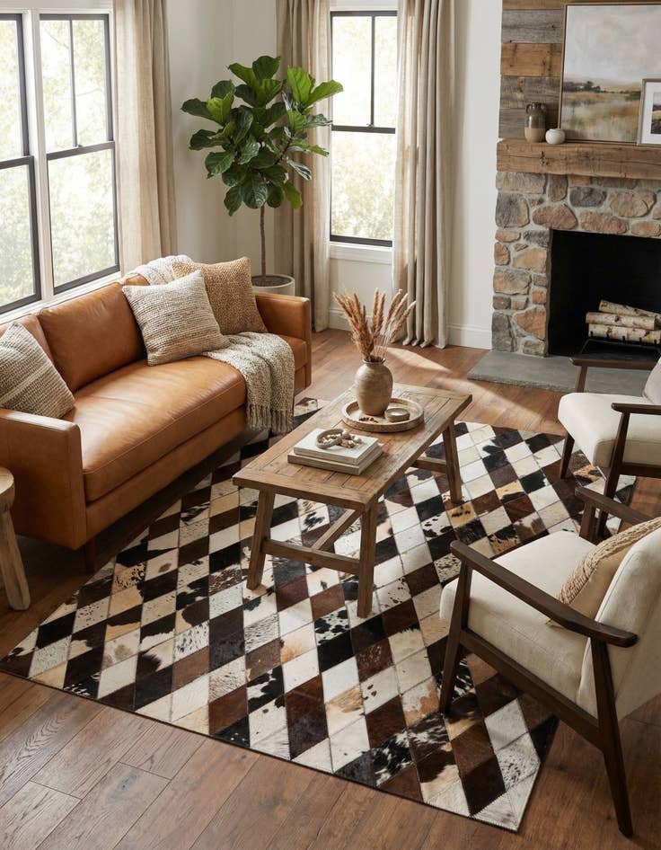 Detail image of  4' 1 x 5' 10 Cowhide Stocks Rug