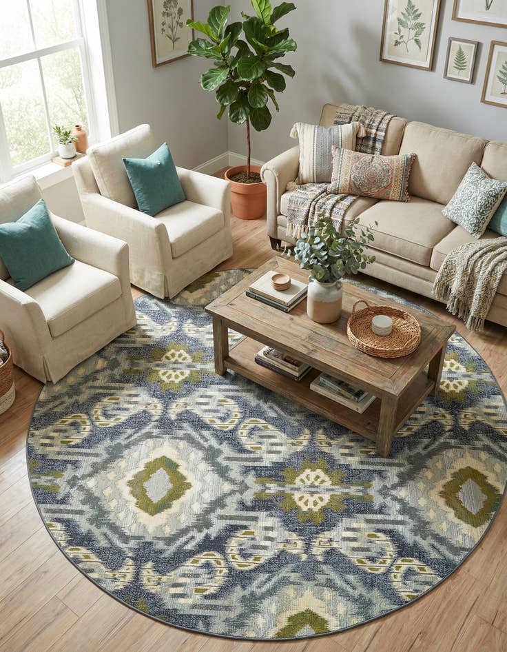 Detail image of 8' x 8'  Washable Modern Indoor / Outdoor Round Rug