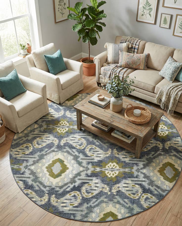 Detail image of 8' x 8' Easy-Clean Modern Indoor / Outdoor Round Rug