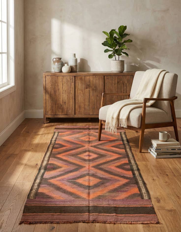 Detail image of 3' 6 x 9' 7  Hand Woven Kilim Modern Wool Runner Rug