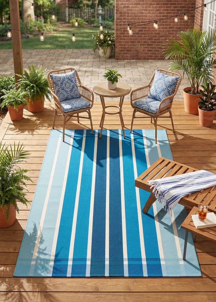 5' 3 x 8' Easy-Clean Striped Indoor / Outdoor Rug