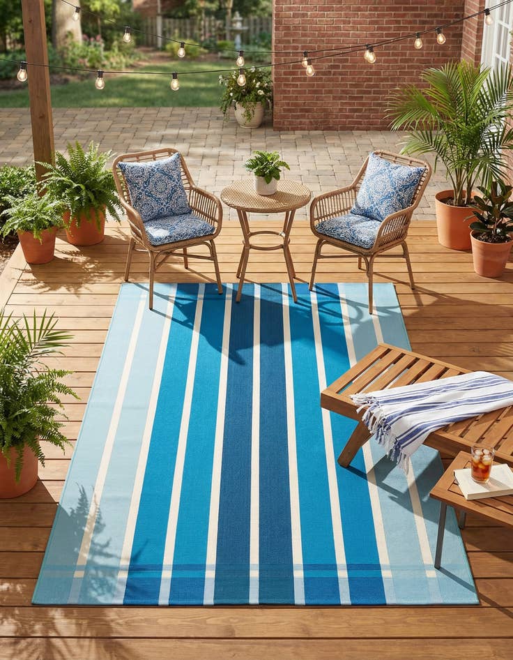 Detail image of 5' 3 x 8' Easy-Clean Striped Indoor / Outdoor Rug